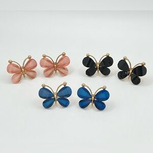Gold Tone and Resin Butterfly Earrings - Multiple Colors